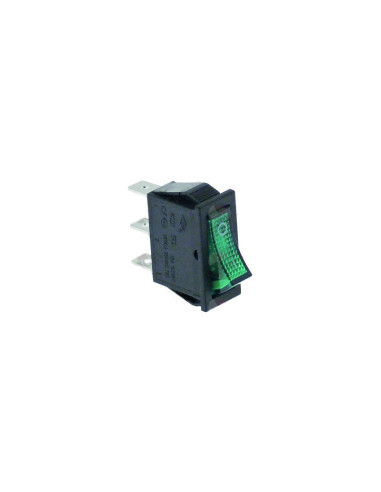 Interruptor basculante 30x11 mm verde 1NO/Lámpara 250V 16A 0-1 empalme conector faston 6,3mm