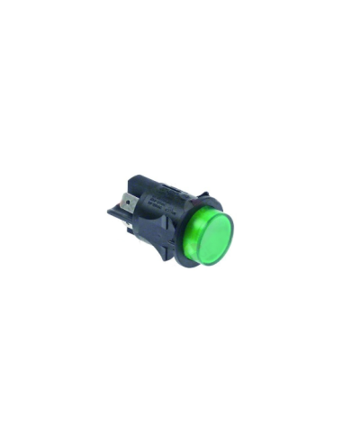 Interruptor pulsante medida de montaje 30x22mm redondo verde 2NO 250V 16A iluminado 345161