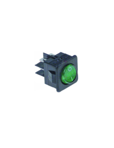 Interruptor basculante 27,8x25mm verde 2NO 250V 16A iluminado 0-1