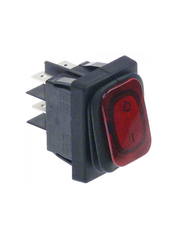 Interruptor basculante 30x22mm rojo 2NO 250V 20A prot. goma