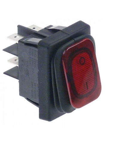 Interruptor basculante 30x22mm rojo 2NO 230V 16A prot. goma