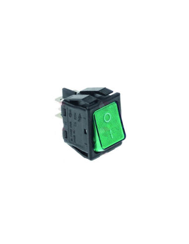 Interruptor basculante 30x22mm verde 2NO 250V 16A iluminado 0-1