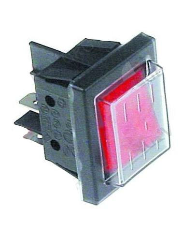 Interruptor basculante 30x22mm rojo 2NO 250V 16A Prot. Goma