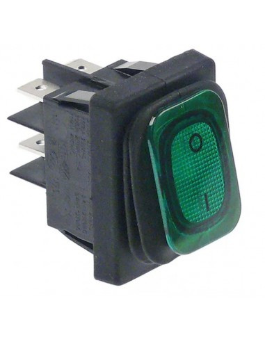 Interruptor basculante 30x22mm verde 2NO 230V 20A iluminado 0-1